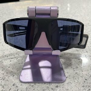 NWT FOSTER GRANT IRON-MAN WRAP-AROUND BLUE LENS SCRATCH IMPACT-RESISTANT BLACK